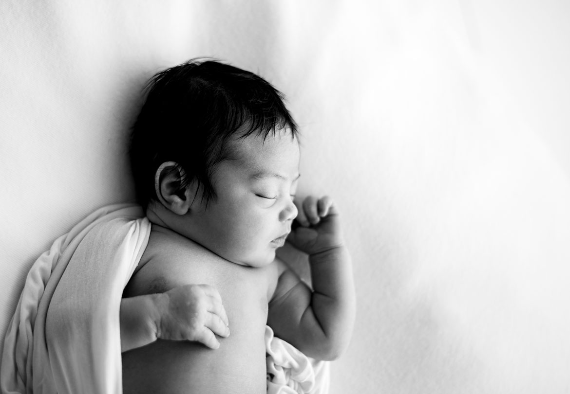 Newborn Sleeping - Black and White
